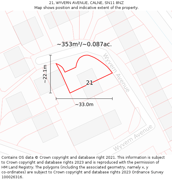 21, WYVERN AVENUE, CALNE, SN11 8NZ: Plot and title map