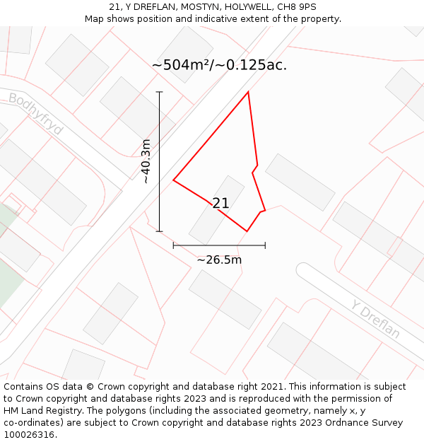 21, Y DREFLAN, MOSTYN, HOLYWELL, CH8 9PS: Plot and title map