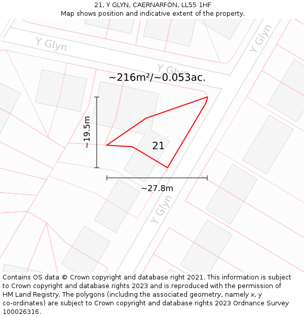 21, Y GLYN, CAERNARFON, LL55 1HF: Plot and title map