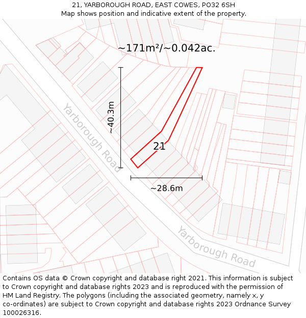 21, YARBOROUGH ROAD, EAST COWES, PO32 6SH: Plot and title map