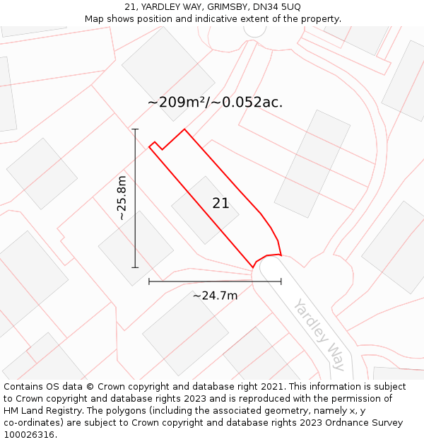 21, YARDLEY WAY, GRIMSBY, DN34 5UQ: Plot and title map