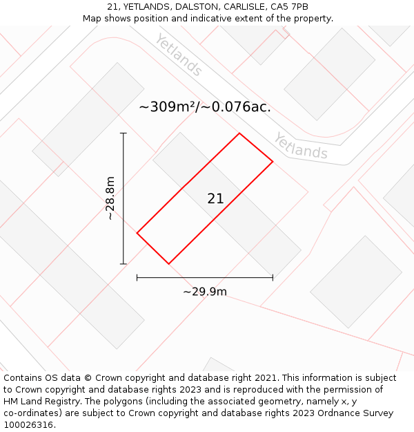 21, YETLANDS, DALSTON, CARLISLE, CA5 7PB: Plot and title map