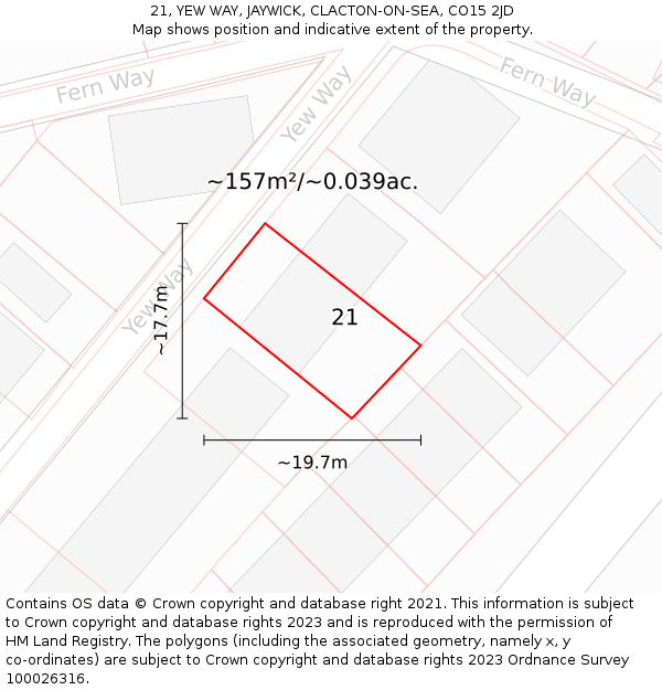 21, YEW WAY, JAYWICK, CLACTON-ON-SEA, CO15 2JD: Plot and title map