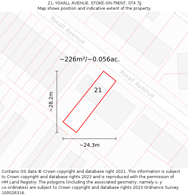 21, YOXALL AVENUE, STOKE-ON-TRENT, ST4 7JJ: Plot and title map