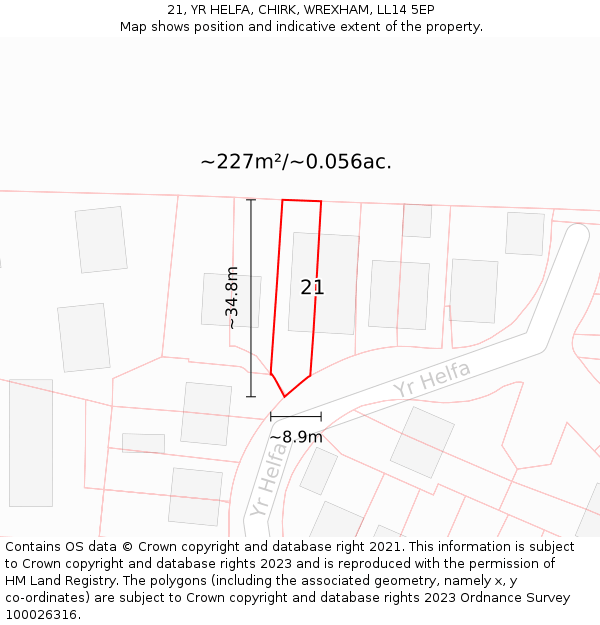 21, YR HELFA, CHIRK, WREXHAM, LL14 5EP: Plot and title map