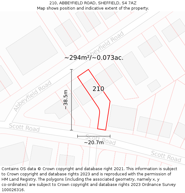 210, ABBEYFIELD ROAD, SHEFFIELD, S4 7AZ: Plot and title map