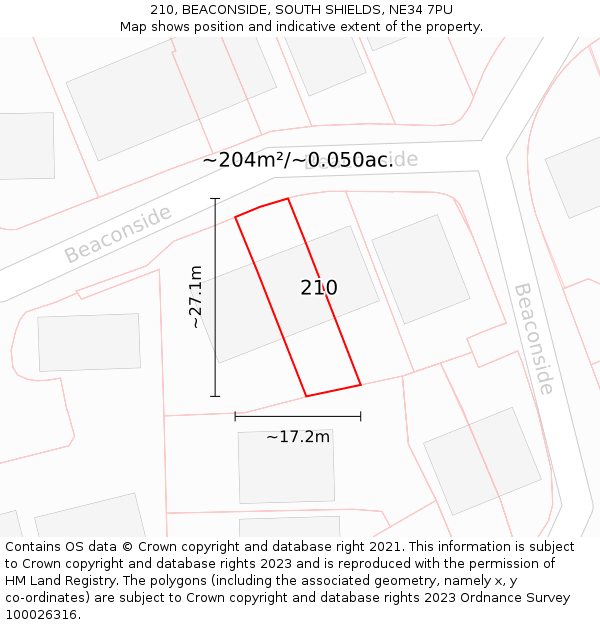 210, BEACONSIDE, SOUTH SHIELDS, NE34 7PU: Plot and title map
