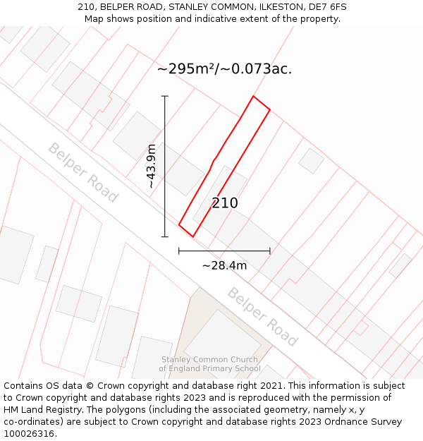 210, BELPER ROAD, STANLEY COMMON, ILKESTON, DE7 6FS: Plot and title map