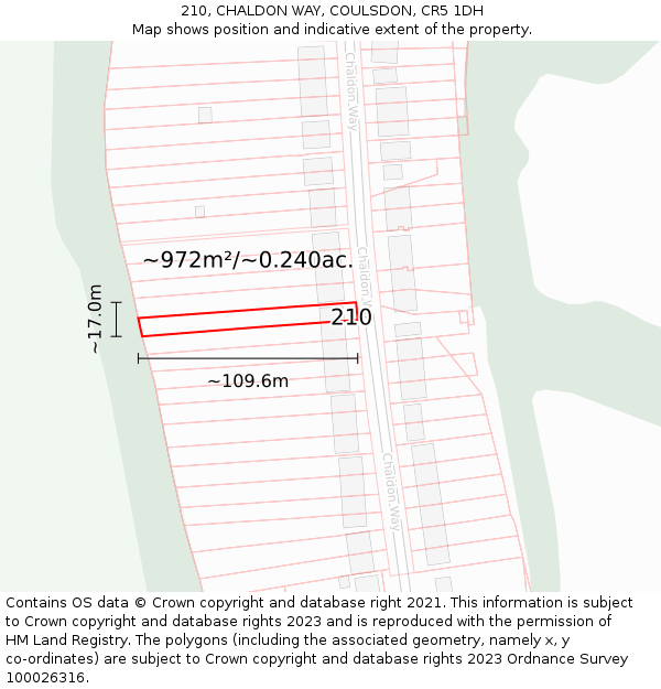 210, CHALDON WAY, COULSDON, CR5 1DH: Plot and title map