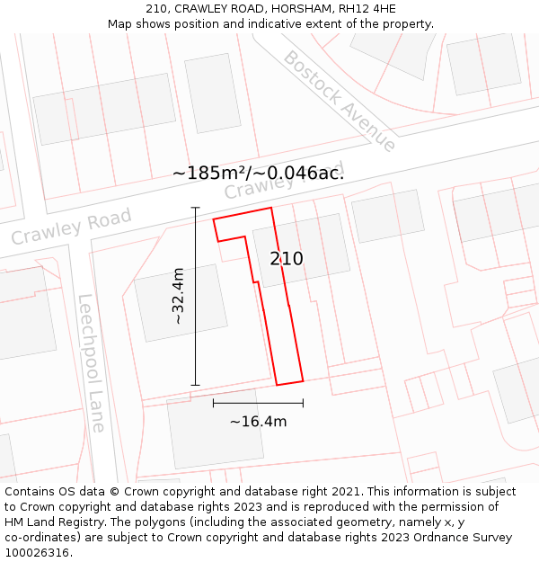 210, CRAWLEY ROAD, HORSHAM, RH12 4HE: Plot and title map