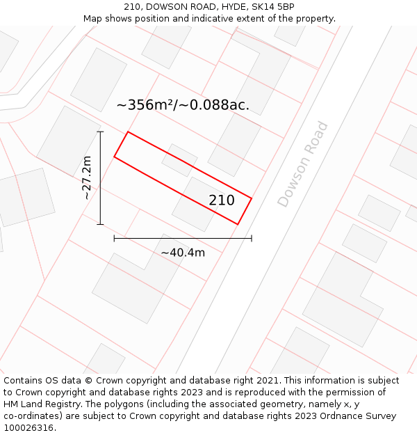 210, DOWSON ROAD, HYDE, SK14 5BP: Plot and title map