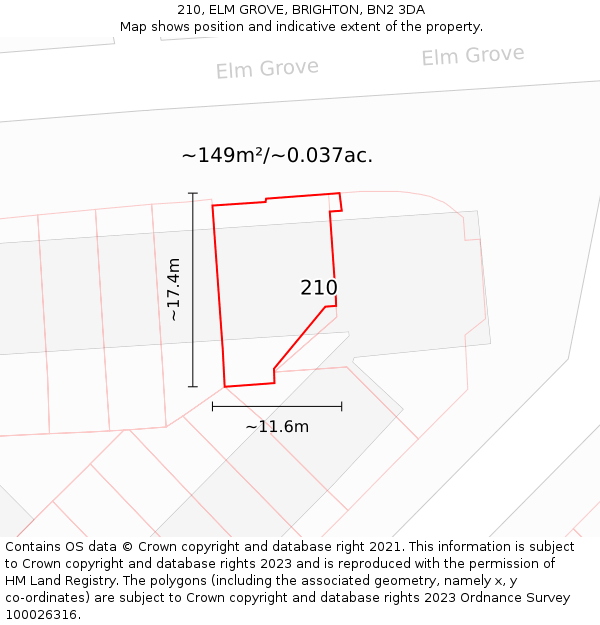 210, ELM GROVE, BRIGHTON, BN2 3DA: Plot and title map
