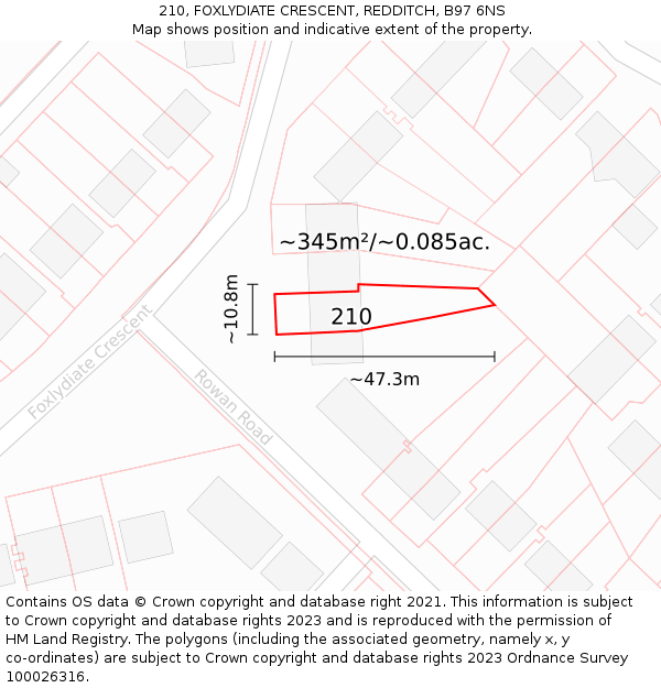 210, FOXLYDIATE CRESCENT, REDDITCH, B97 6NS: Plot and title map