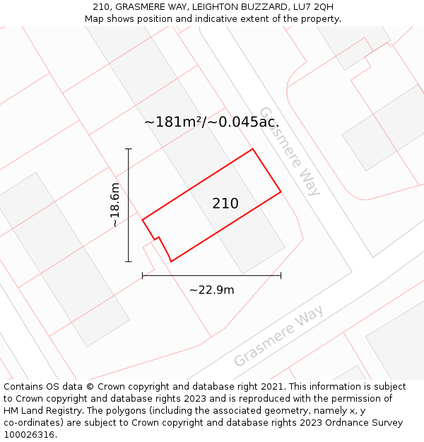 210, GRASMERE WAY, LEIGHTON BUZZARD, LU7 2QH: Plot and title map