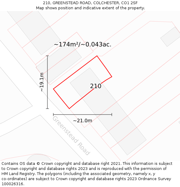 210, GREENSTEAD ROAD, COLCHESTER, CO1 2SF: Plot and title map