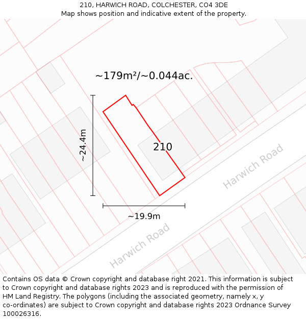210, HARWICH ROAD, COLCHESTER, CO4 3DE: Plot and title map