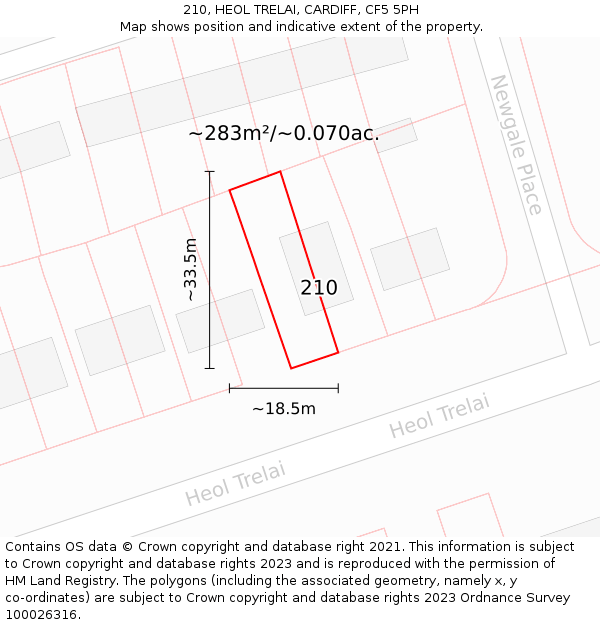 210, HEOL TRELAI, CARDIFF, CF5 5PH: Plot and title map