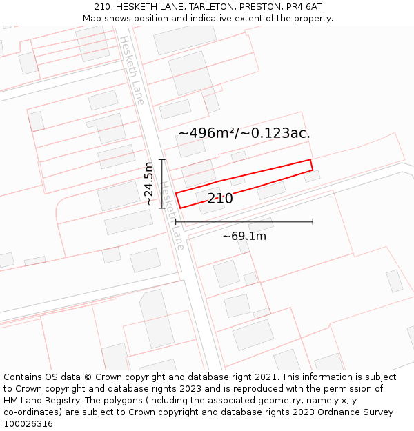 210, HESKETH LANE, TARLETON, PRESTON, PR4 6AT: Plot and title map