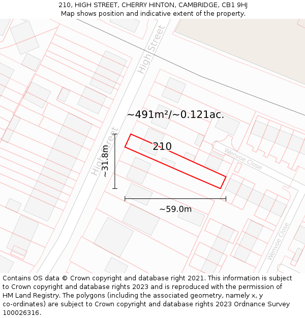 210, HIGH STREET, CHERRY HINTON, CAMBRIDGE, CB1 9HJ: Plot and title map