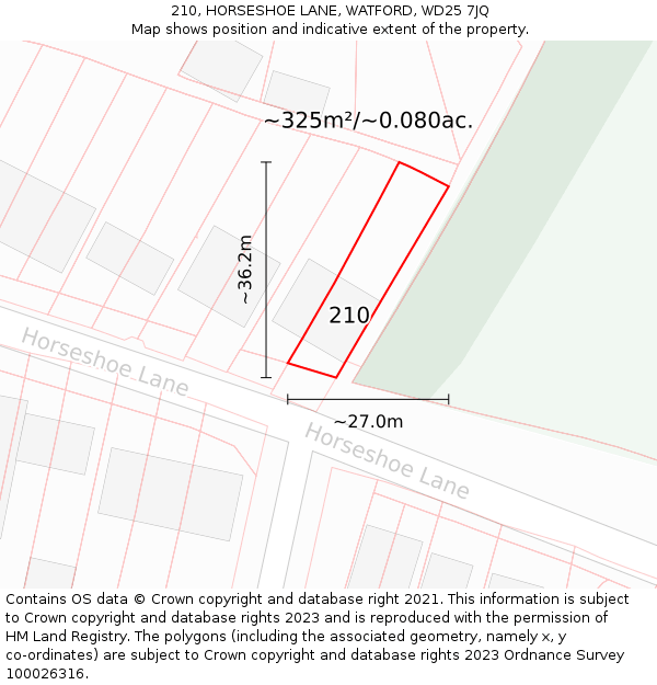 210, HORSESHOE LANE, WATFORD, WD25 7JQ: Plot and title map