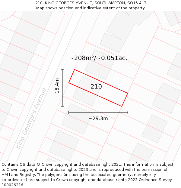 210, KING GEORGES AVENUE, SOUTHAMPTON, SO15 4LB: Plot and title map