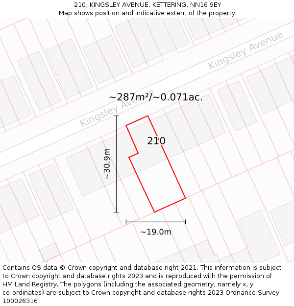 210, KINGSLEY AVENUE, KETTERING, NN16 9EY: Plot and title map