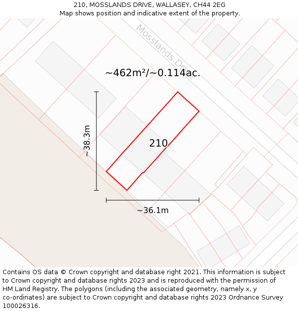 210, MOSSLANDS DRIVE, WALLASEY, CH44 2EG: Plot and title map