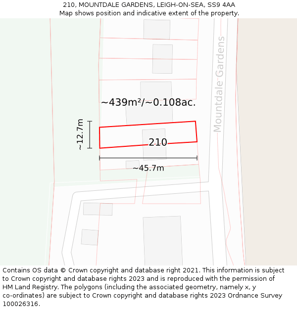 210, MOUNTDALE GARDENS, LEIGH-ON-SEA, SS9 4AA: Plot and title map
