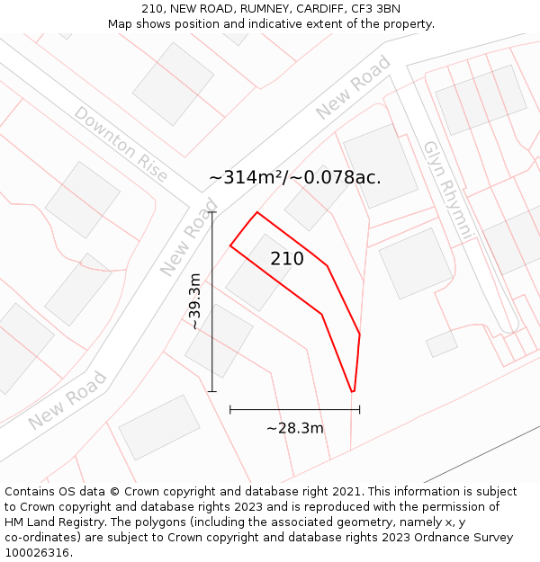 210, NEW ROAD, RUMNEY, CARDIFF, CF3 3BN: Plot and title map