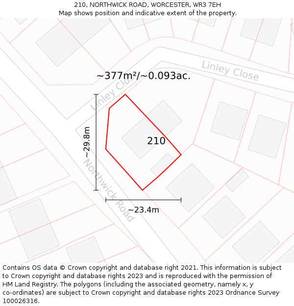 210, NORTHWICK ROAD, WORCESTER, WR3 7EH: Plot and title map