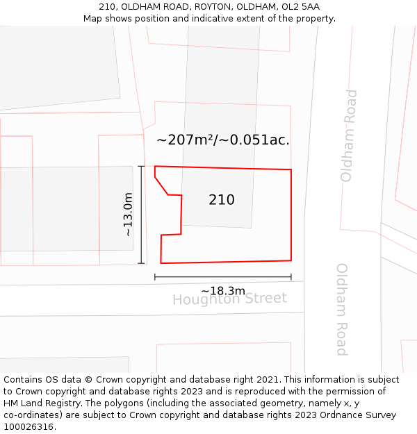 210, OLDHAM ROAD, ROYTON, OLDHAM, OL2 5AA: Plot and title map