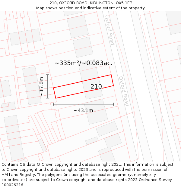 210, OXFORD ROAD, KIDLINGTON, OX5 1EB: Plot and title map