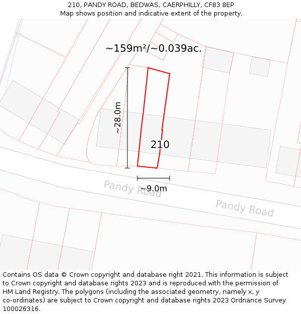 210, PANDY ROAD, BEDWAS, CAERPHILLY, CF83 8EP: Plot and title map