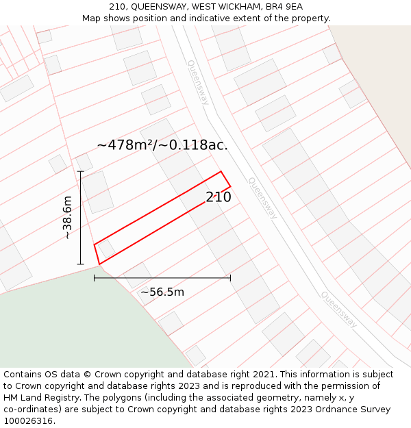 210, QUEENSWAY, WEST WICKHAM, BR4 9EA: Plot and title map