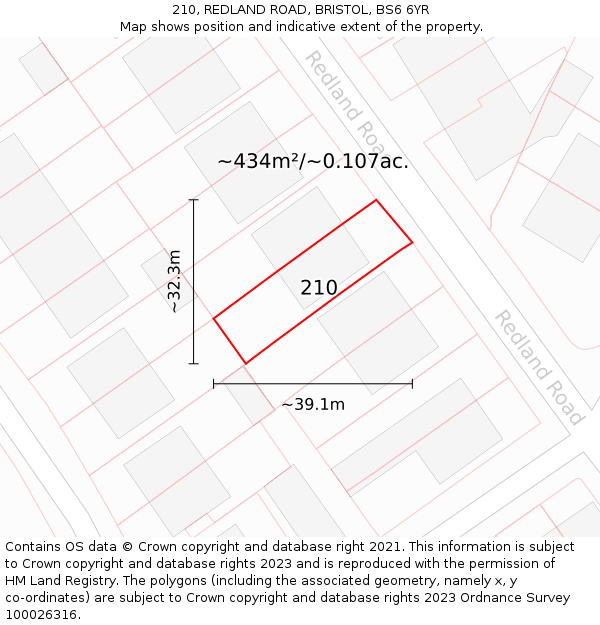 210, REDLAND ROAD, BRISTOL, BS6 6YR: Plot and title map