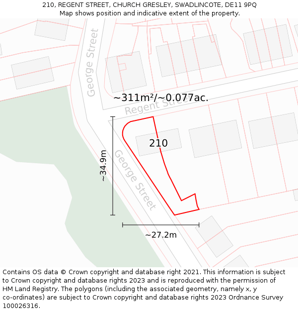 210, REGENT STREET, CHURCH GRESLEY, SWADLINCOTE, DE11 9PQ: Plot and title map