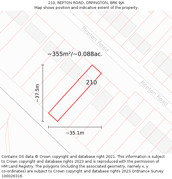 210, REPTON ROAD, ORPINGTON, BR6 9JA: Plot and title map