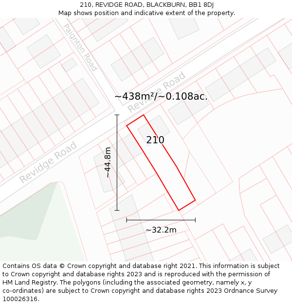 210, REVIDGE ROAD, BLACKBURN, BB1 8DJ: Plot and title map
