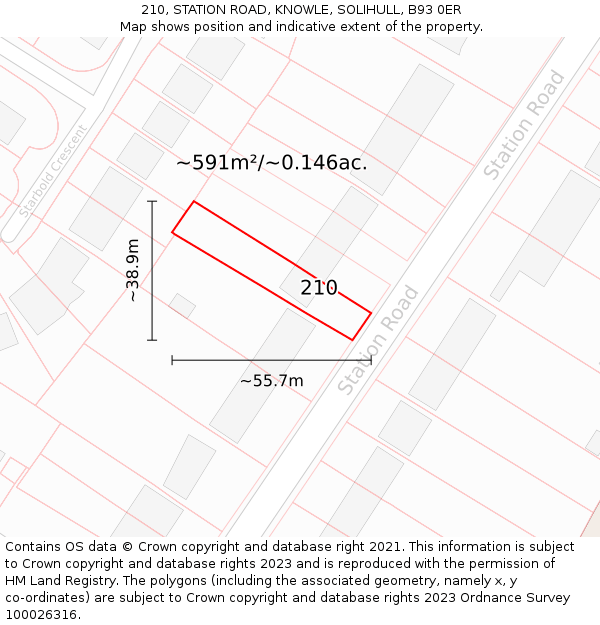 210, STATION ROAD, KNOWLE, SOLIHULL, B93 0ER: Plot and title map