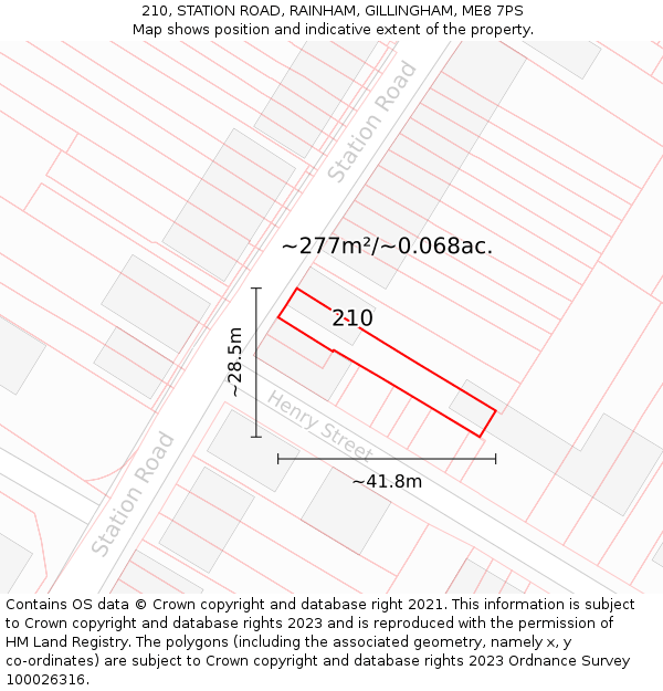 210, STATION ROAD, RAINHAM, GILLINGHAM, ME8 7PS: Plot and title map