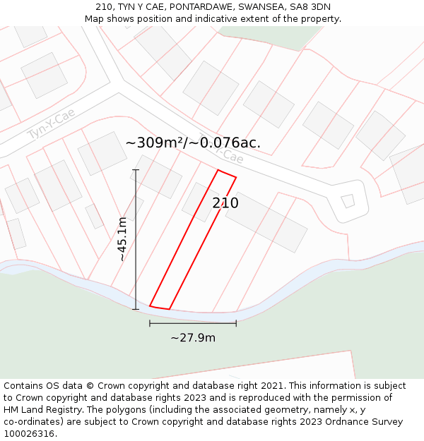 210, TYN Y CAE, PONTARDAWE, SWANSEA, SA8 3DN: Plot and title map