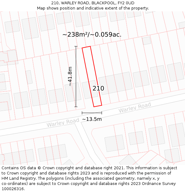 210, WARLEY ROAD, BLACKPOOL, FY2 0UD: Plot and title map