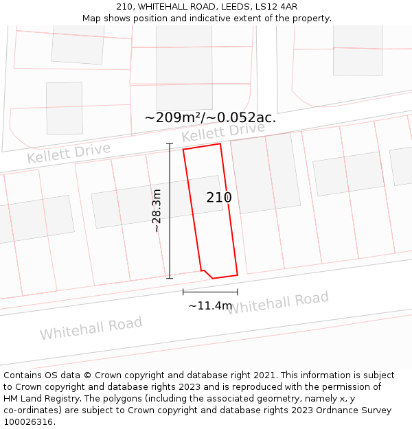 210, WHITEHALL ROAD, LEEDS, LS12 4AR: Plot and title map
