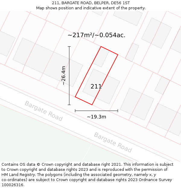 211, BARGATE ROAD, BELPER, DE56 1ST: Plot and title map