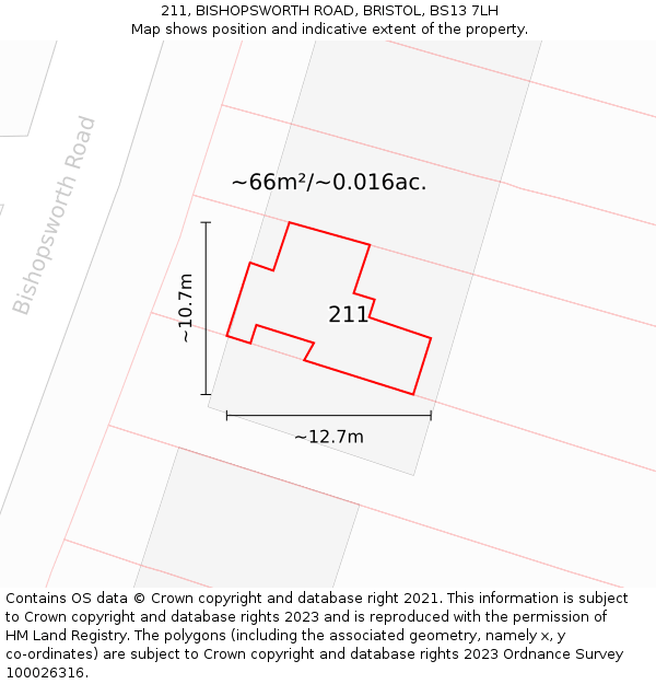 211, BISHOPSWORTH ROAD, BRISTOL, BS13 7LH: Plot and title map