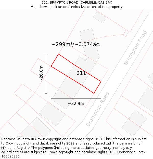 211, BRAMPTON ROAD, CARLISLE, CA3 9AX: Plot and title map