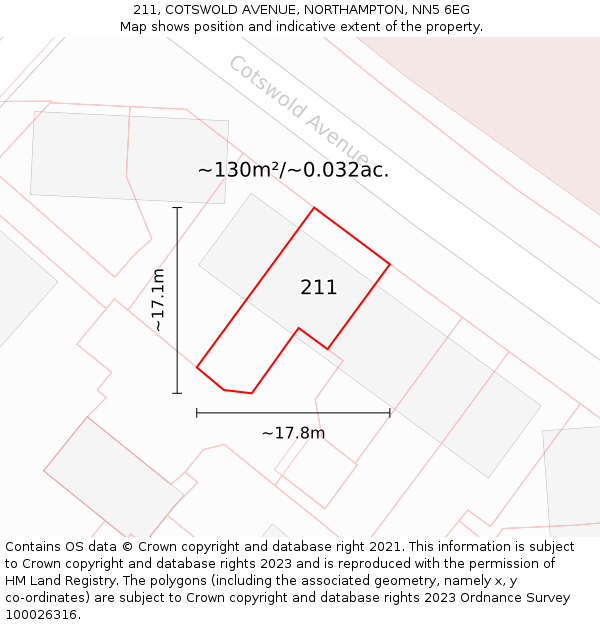 211, COTSWOLD AVENUE, NORTHAMPTON, NN5 6EG: Plot and title map