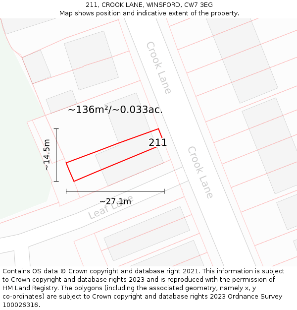 211, CROOK LANE, WINSFORD, CW7 3EG: Plot and title map