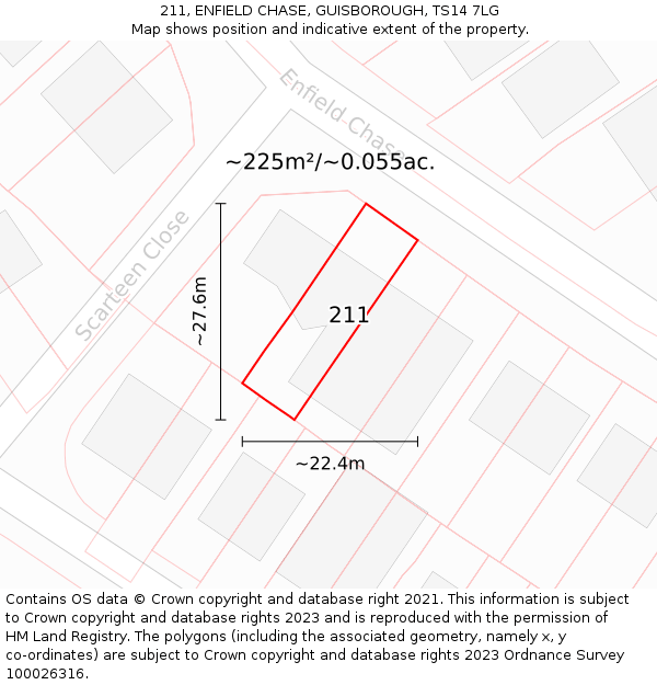 211, ENFIELD CHASE, GUISBOROUGH, TS14 7LG: Plot and title map