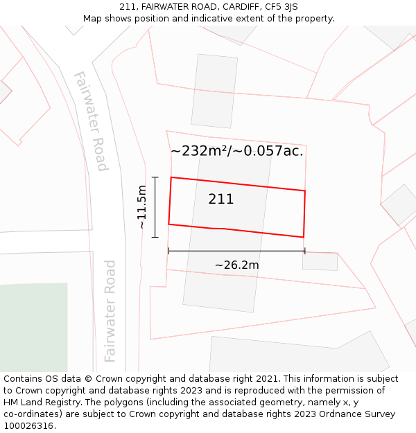211, FAIRWATER ROAD, CARDIFF, CF5 3JS: Plot and title map